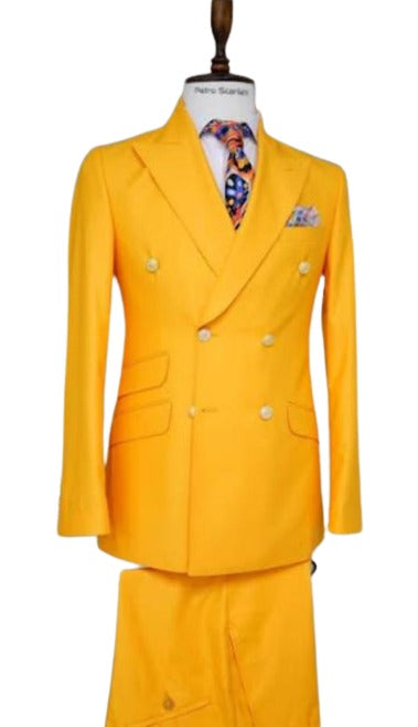 Double Breasted Blazer with Gold Buttons - Yellow Sport Coat