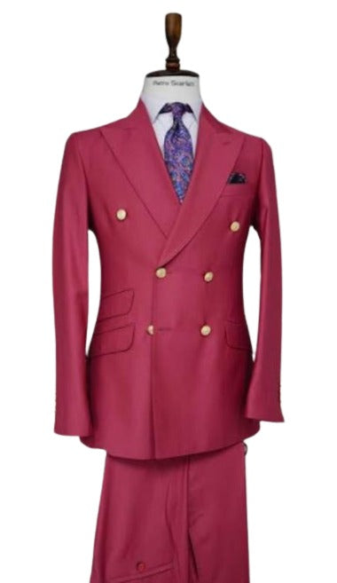 Double Breasted Blazer with Gold Buttons - Burgundy Sport Coat