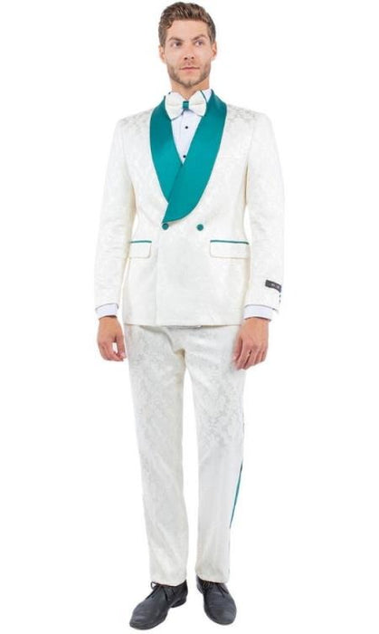 White and Emerald Green Tuxedo Suit - Prom Suit - Prom Wedding Suit