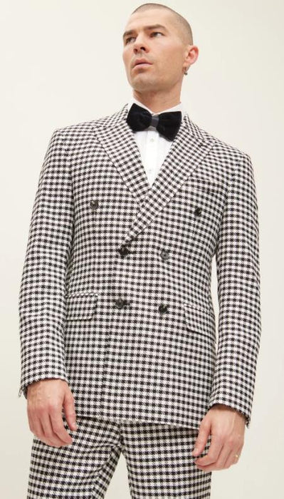 Mens Double Breasted Houndstooth Suit With Matching Pants