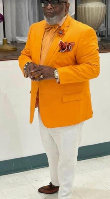 Peach ~ Mango ~ Orange Blazer - Orange Shirt + Bowtie White Pants