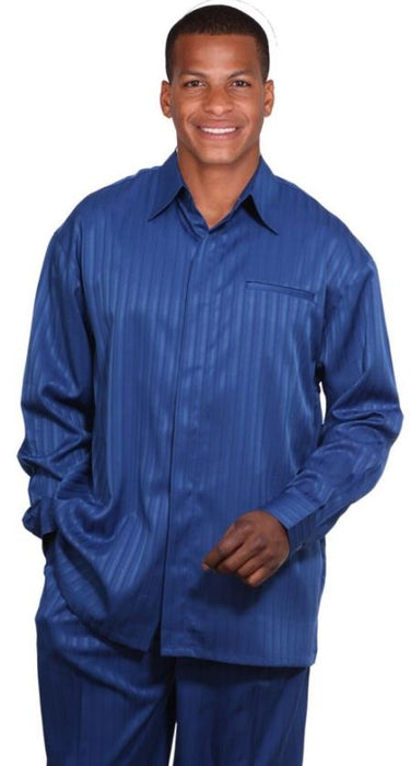 Mens Two Piece Set Long Sleeve Casual Tone On Tone Stripe Royal