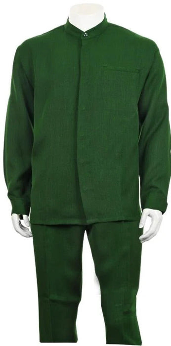 Mens Two Piece Walking Suit Solid Bend Collar Green