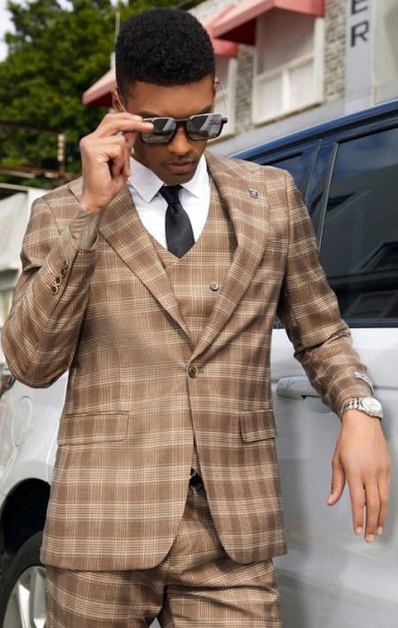 Brown Plaid Suit - Stacy Adams Mens Plaid Suit Brown Modern Fit SM150H1-05