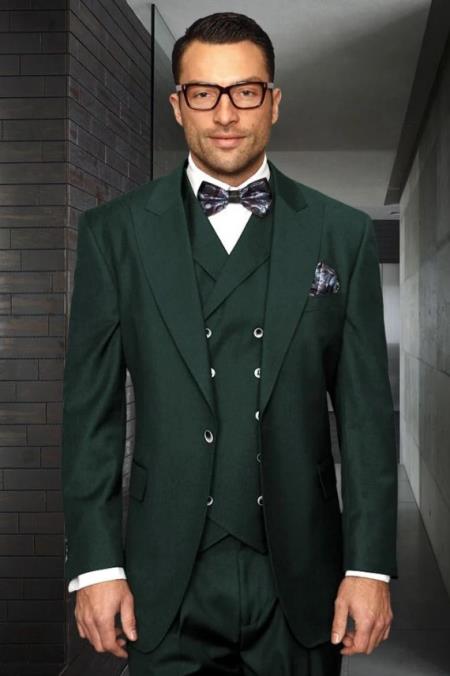 Big and Tall Suits - 100% Wool Suit - Peak Lapel Classic Fit - Pleated Pants - Hunter Green