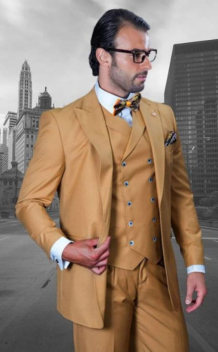 Big and Tall Suits - 100% Wool Suit - Peak Lapel Classic Fit - Pleated Pants - Camel