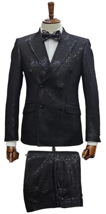 Giovanni Testi Suits - Giovanni Tuxedo Sequin Suit - Shiny Tuxedos - Prom and Wedding Suit - Black