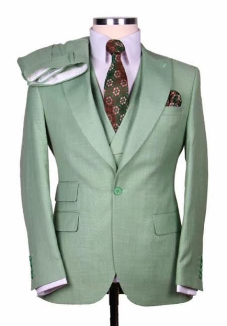 Summer Suit - Sage Green Suit - Double Breasted Vest - Light Green Suit Wool Suit - Ticket Pocket