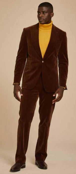 Mens Velvet Suit - Brown Suit