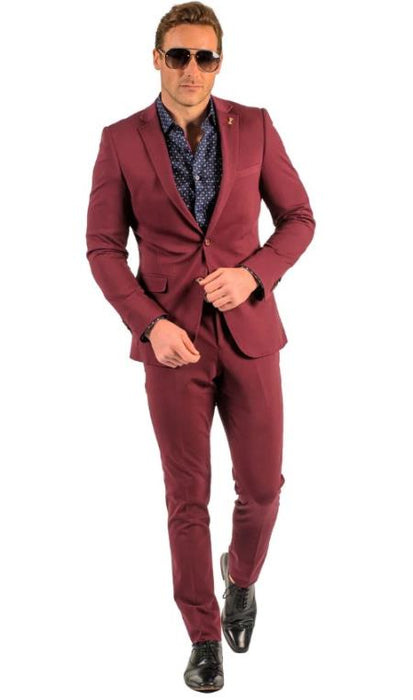 Gianni Testi Suit - Ultra Slim Suit - Stretch Fabric Suit Burgundy