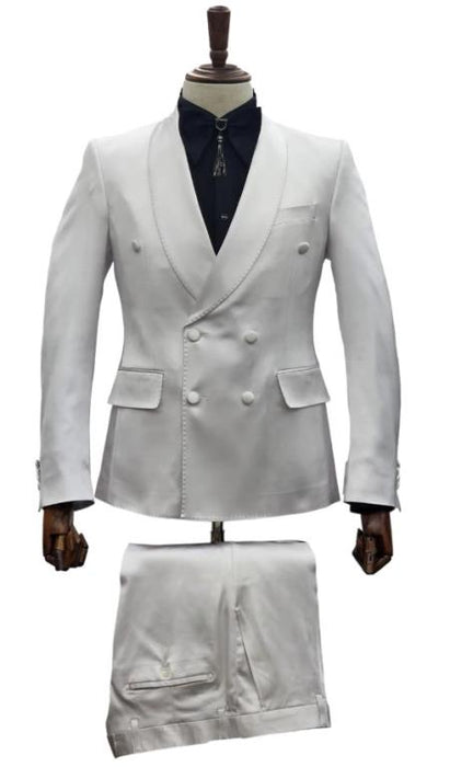 Mens Double Breast Suit White