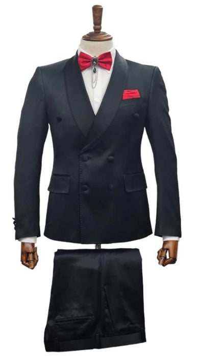 Mens Double Breast Suit Black