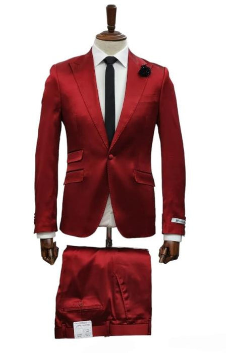 Mens Single Breast Suit Burgundy