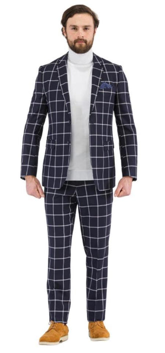 Big and Tall Suit - Plaid Suit - 1920s Gangster Navy Suit