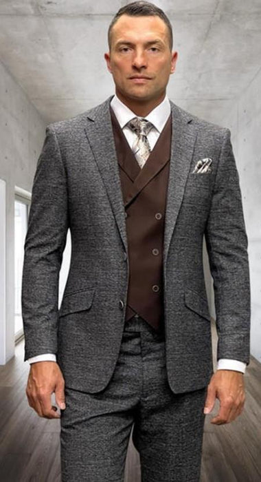 Copper Plaid - Vested Suits - Statement Brand - Vested Suits Wool suits - Suits with Double Breasted Vest - Windowpane Pattern