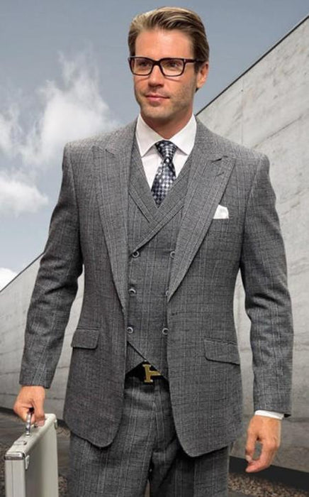 Black Plaid - Vested Suits - Statement Brand - Vested Suits Wool suits - Suits with Double Breasted Vest - Windowpane Pattern