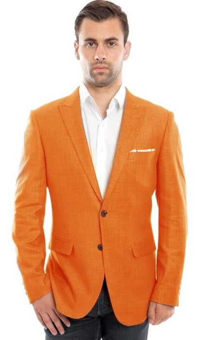 Mens Two Button Peak Label Summer Linen Blazer in Orange