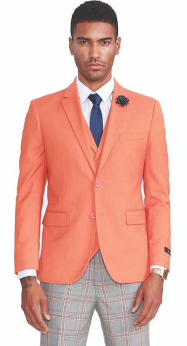 Mens Notch Lapel Two Button Vested Summer Suit Orange Plaid Pants