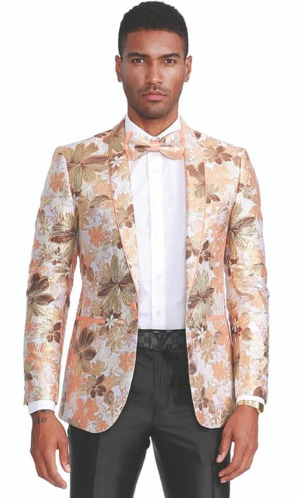 Mens One Button Slim Fit Prom Tuxedo Jacket in Peach and Orange