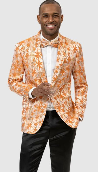 Mens One Button Paisley Pattern Prom Tuxedo Jacket in Orange