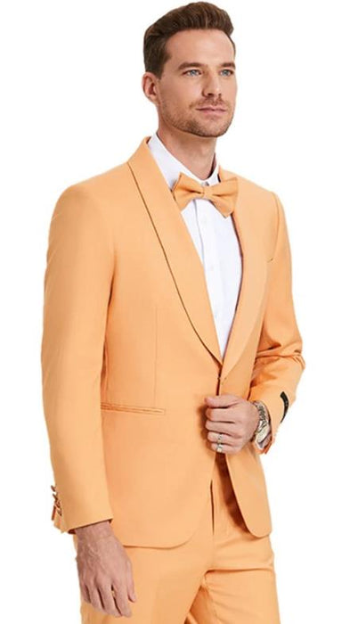 Mens One Button Shawl Lapel Dinner Jacket Skinny Fit Wedding Suit Tangerine