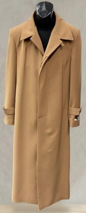 Mens Full Length 53 inch Long Top Coat - Single Breasted - Microfiber Fabric Toast