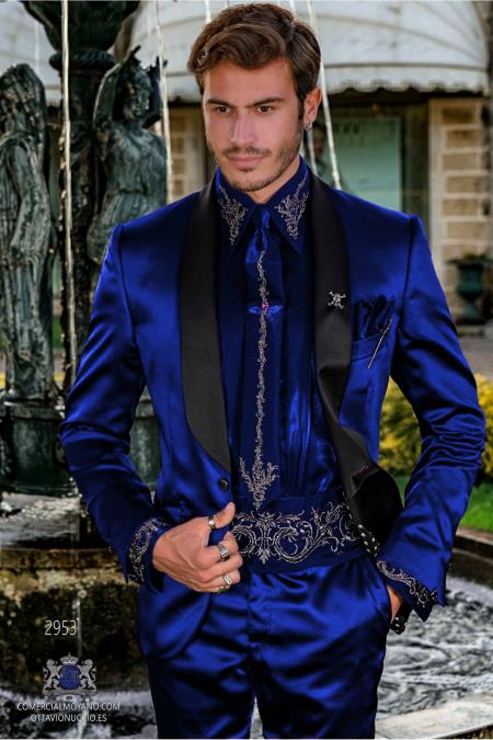 Sateen Fabric Suit - Shiny Tuxedo - Prom Suit - Groom Tuxedos - Navy Blue