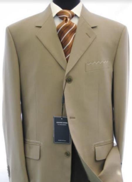 Mens 3 Button Blazer - Three Button Dark Tan ~ Beige Sport Coat - Side Vented - Wool Blazer