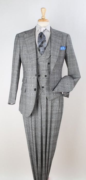 Apollo King Men's 3pc 100% Wool Suit - Zigzag Vest