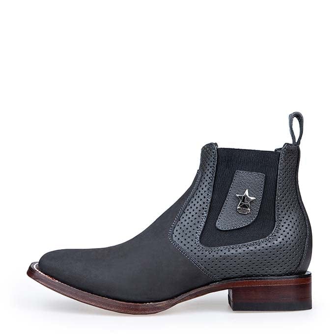 Los Altos Men's Wide Square Toe Suede Leather Short Boots - Gray 82BVI6309