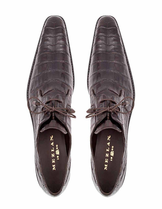 Mezlan Shoes Made in Spain - Mezlan Genuine Crocodile Brown Anderson Lace-Up