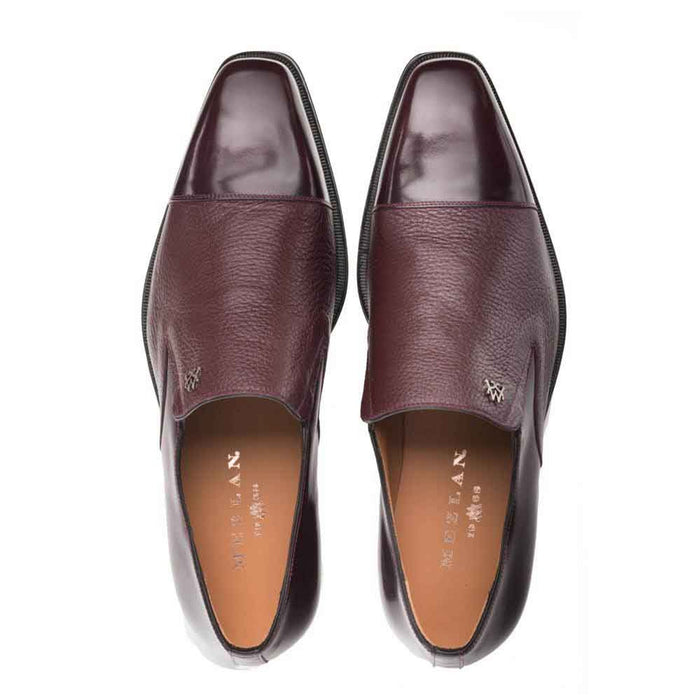 Mezlan Shoes Made in Spain - Mezlan Milani Burgundy Calfskin & Deerskin Menâ€™s Classic Dress Slip On