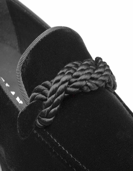 Mezlan Shoes Made in Spain - Mezlan Black Braided Formal   Velvet Loafer