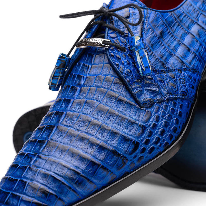 Men's Electric Blue Caiman Cowboy Boots - J Toe Western Gator Derby Boots - Marco Milano Exotic Leather