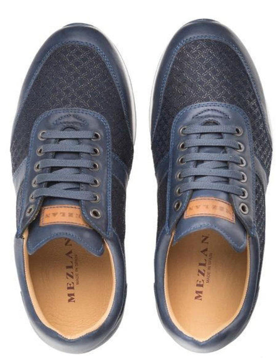 Mezlan Shoes Made in Spain - Mezlan Calfskin Suede Dress Sneakers Blue Patina