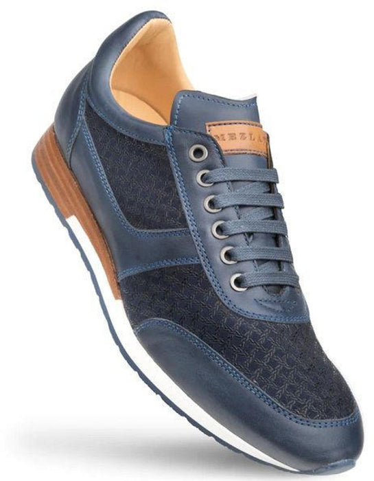 Mezlan Shoes Made in Spain - Mezlan Calfskin Suede Dress Sneakers Blue Patina