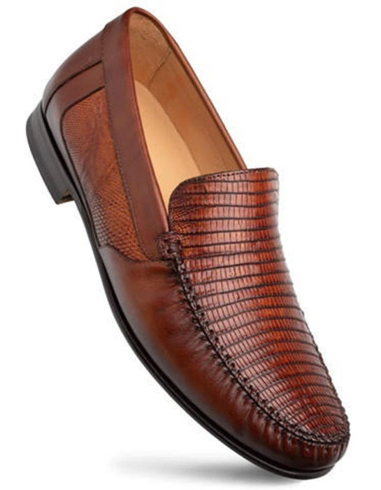 Mezlan Shoes Made in Spain - Mezlan Men's Cognac Lizard Skin and Napa Moccasin Loafer