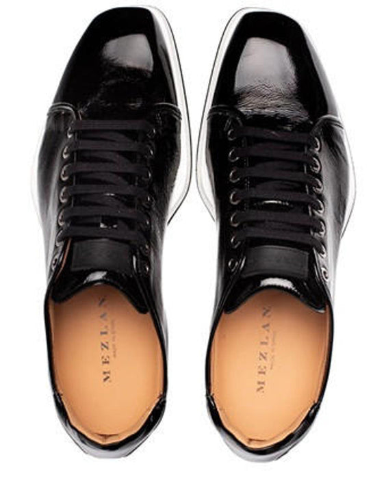 Mezlan Shoes Made in Spain - Mezlan Shiny Leather Sport Oxford Sneaker Black Cartuja