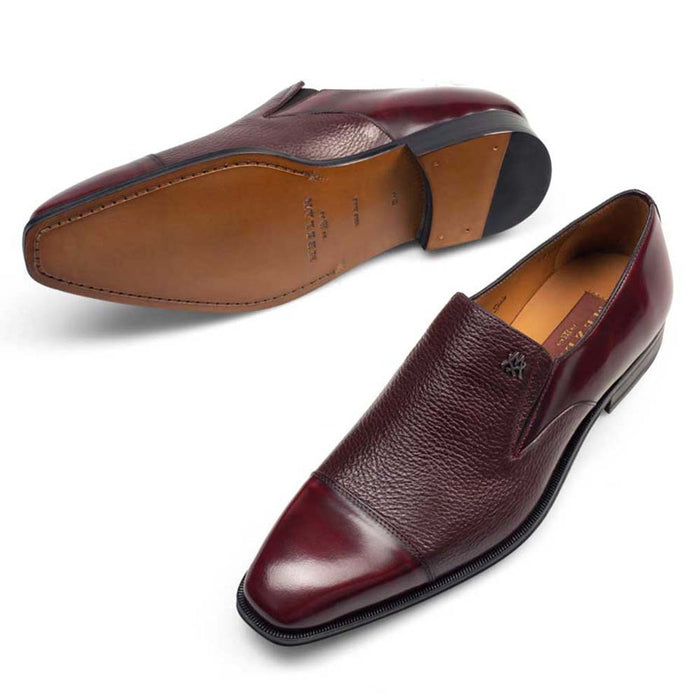 Mezlan Shoes Made in Spain - Mezlan Milani Burgundy Calfskin & Deerskin Menâ€™s Classic Dress Slip On