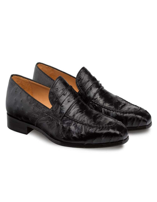 Mezlan Shoes Made in Spain - Mezlan Lisbon Black Genuine Ostrich Men’s Classic Slip On