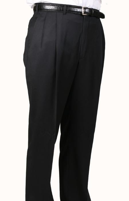 100% Worsted Black, Parker, Pleated Pants Lined Trousers unhemmed unfinished bottom mensusa