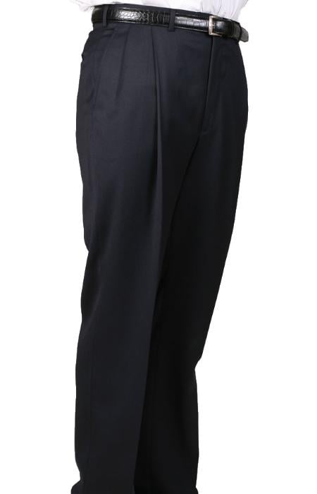 100% Worsted Navy, Parker, Pleated Pants Lined Trousers unhemmed unfinished bottom mensusa