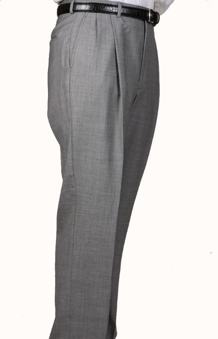 100% Worsted Wool Gray, Parker, Pleated Pants Lined Trousers unhemmed unfinished bottom mensusa