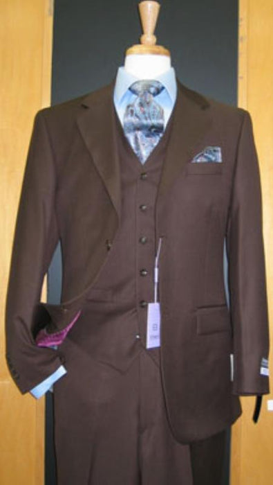 2 Button 3 Piece Brown Flat Front Business ~ Wedding 2 piece Side Vented Modern Fit Suits 2 Piece Suits For Men mensusa