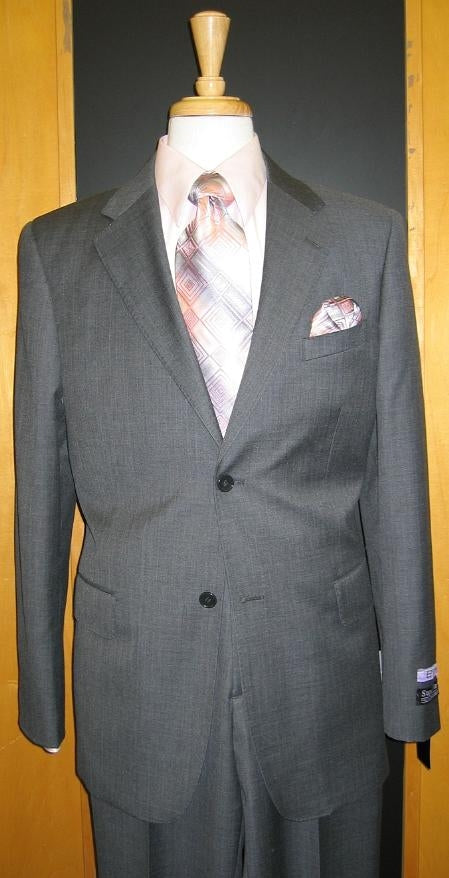 2 Button Grey Pinstripe Flat Front Wool Suit mensusa