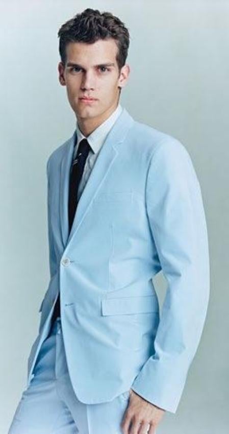 2 Button Light Blue ~ Sky Baby Blue (Powder blue) Business ~ Wedding 2 piece Side Vented 2 Piece Cheap Priced Business Suits Clearance Sale For Men mensusa