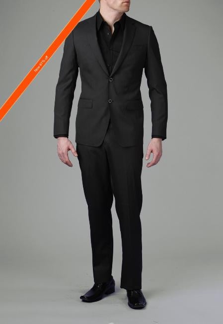 2 Button Liquid Black Modern Slim Suit mensusa