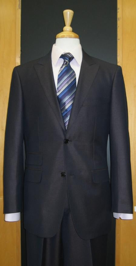 2 Button Peak Lapel Dark Navy Erodesent Flat Front Suit mensusa