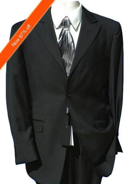 2 Button Peak Lapel Jet Black Suit (Also in Dark Navy) Flat Front mensusa