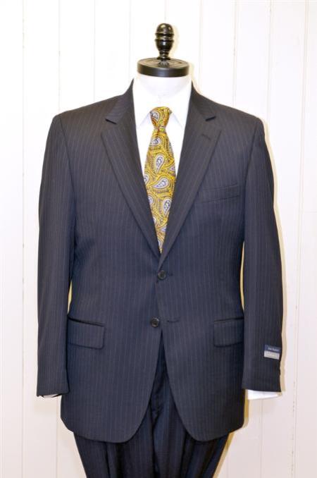 2 Button Wool Suit Dark Navy Blue Suit For Men Stripe ~ Pinstripe mensusa